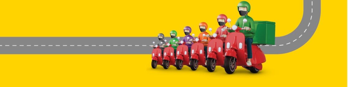 Delivery employees on scooter