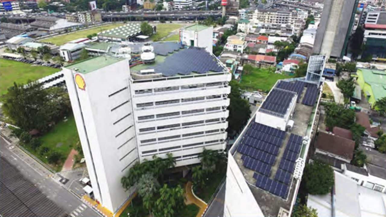 Shell's head office building with solar panels installed