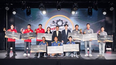 The first, second, and third place winners from the motorcycle, car, and truck categories.