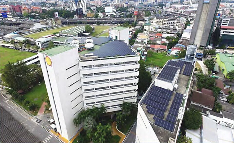 Shell's head office building with solar panels installed