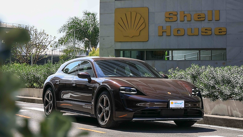 Porsche Taycan with Shell Recharge at Shell House, Bangkok, Thailand