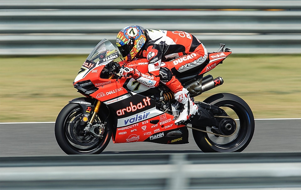 Ducati rider racing on a straight in the superbike world championship