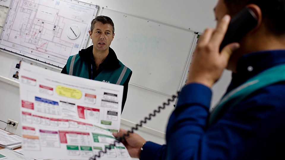 Martin Rhodes, the director of the Karachaganak plant mans the incident room in a practise session on Health and Safety in the Karachaganak gas condensate field in Karachaganak West Kazakhstan, Kazakhstan Wednesday, Oct. 20, 2017. Karachaganak Field is a gas condensate field from which 250,000 barrels of oil a day is piped to the Caspian Sea, that is owned and run by KPO, a consortium of companies that includes Shell as one of the major partners.