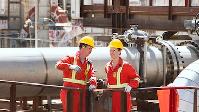 Two people in factory