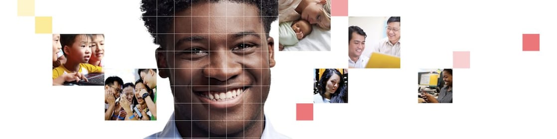 Young African American male with a mosaic of images surrounding him.