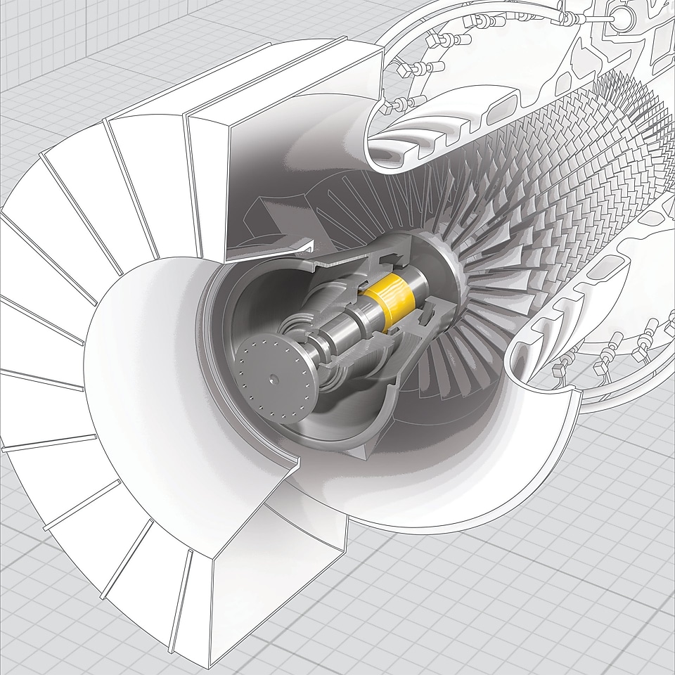 Turbine machine model displaying inside structure